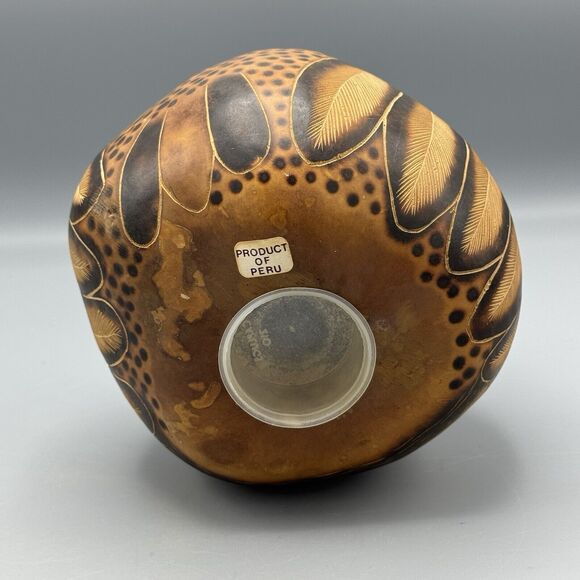 Hand Painted Carved South American Peru Kingfisher Gourd Calabash 7" Figurine - Picture 6 of 7
